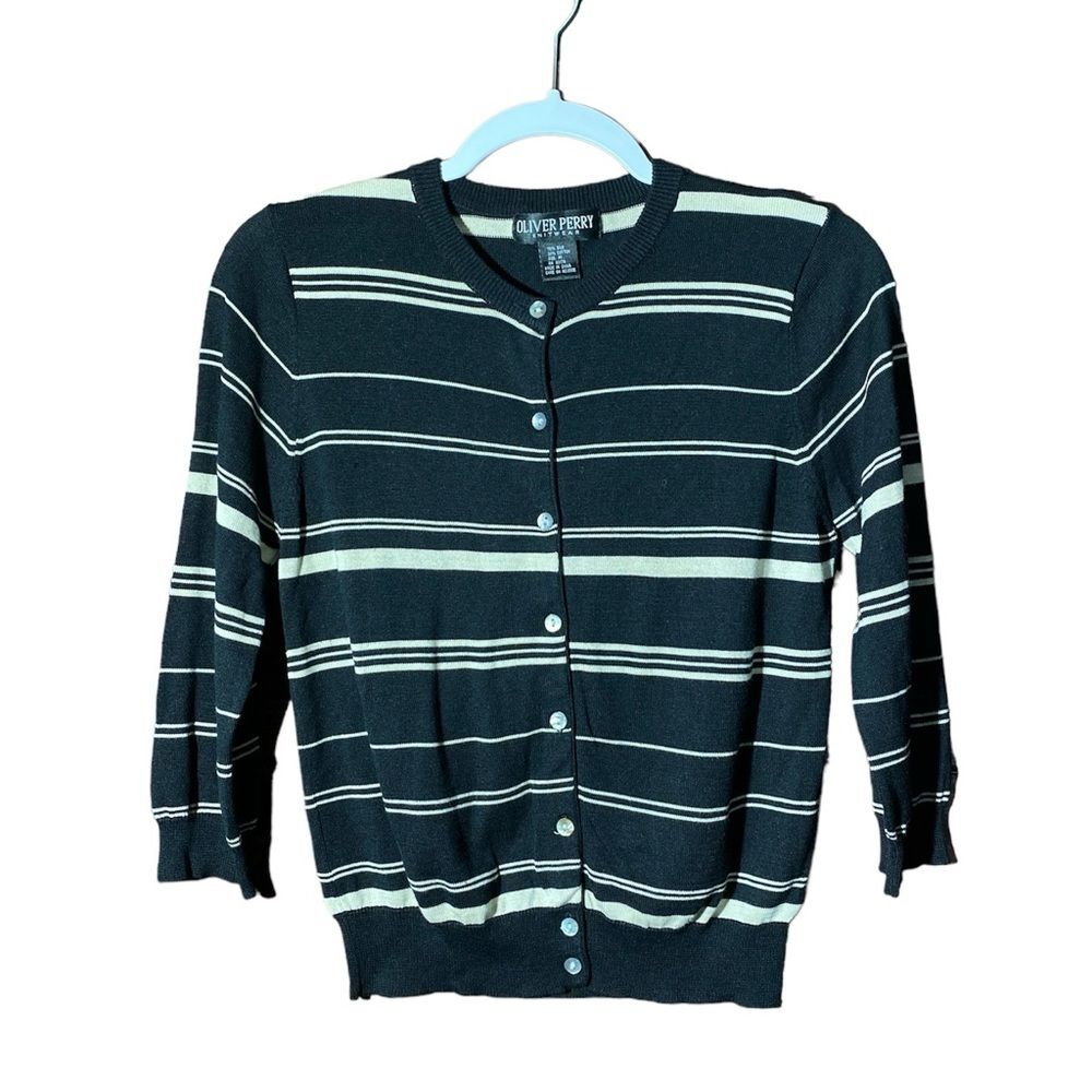 Oliver Perry Knitwear Silk/Cotton Blend Striped Lightweight Cardigan Women's M